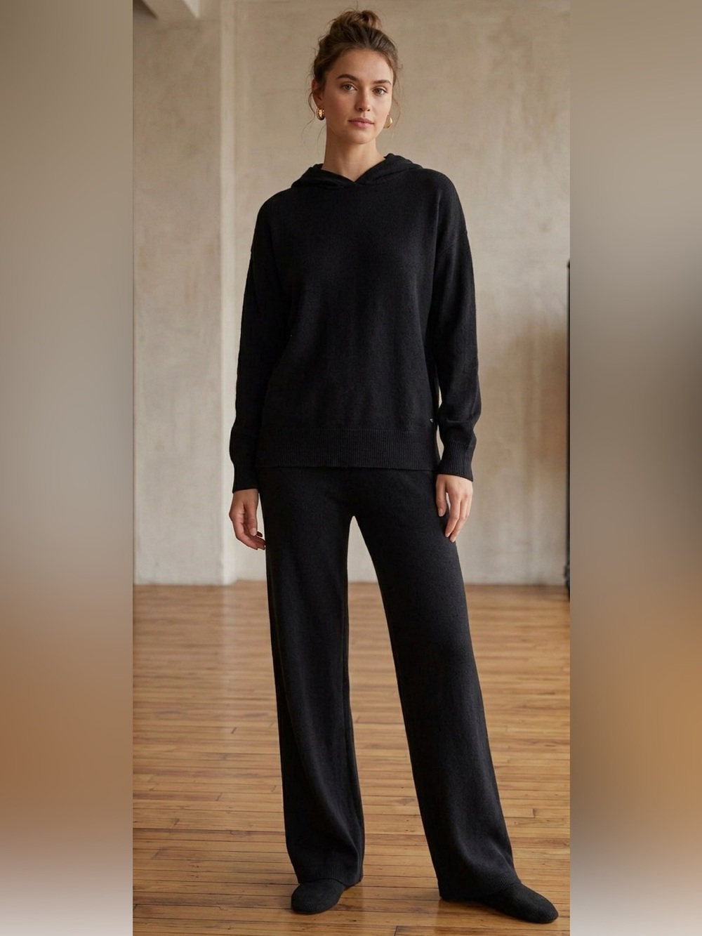 Nordstrom Black Hooded Knit Sweatshirt and Jogger Set